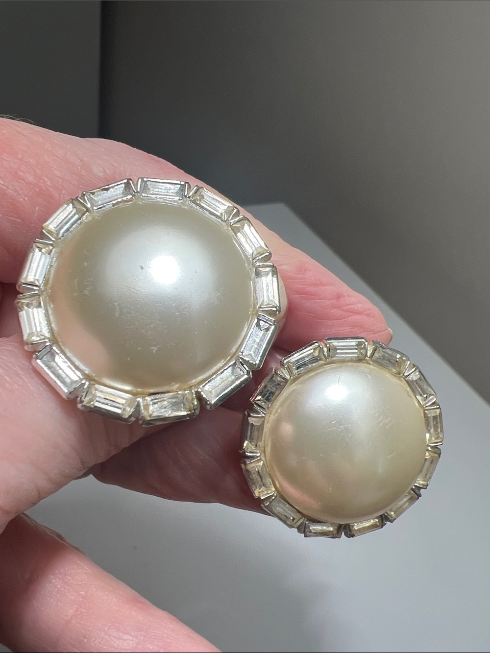 Sparkly Pearl and Crystal Clip On Earrings - Estate Vintage